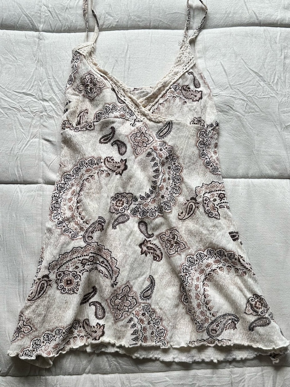 Women's Cream Paisley Lace-Trim Cami Tank Top
